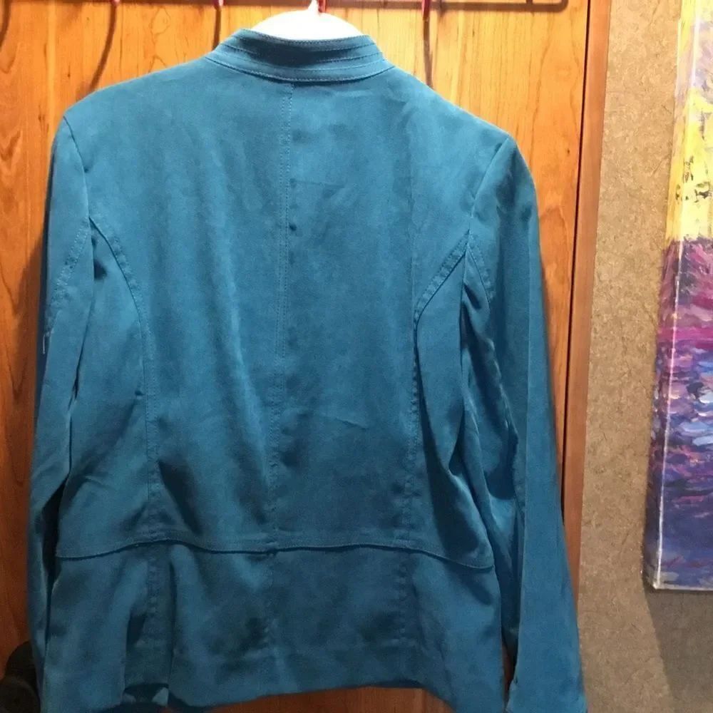 NWOT. JM Collection Peacock Blue Microfiber Jacket Size 4P - Picture 4 of 10